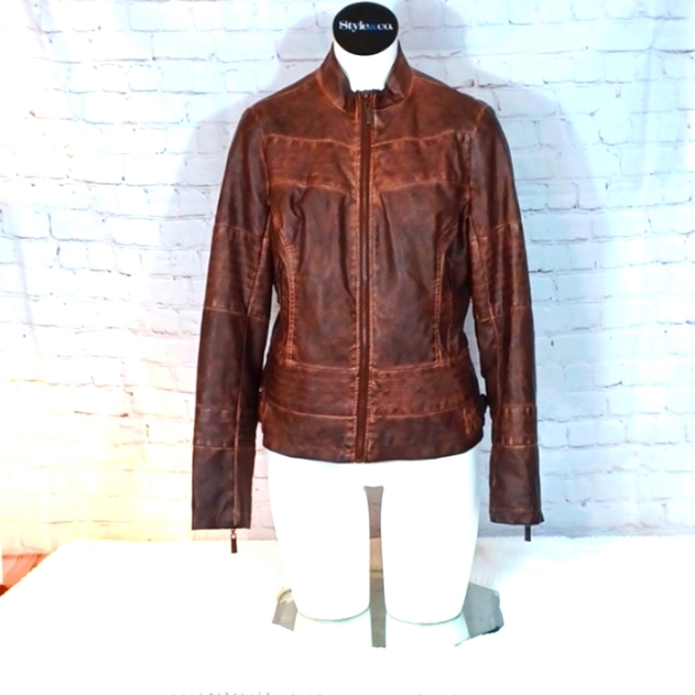 J2‎ - Vintage Brown Motorcycle Woman's Jacket L Junior